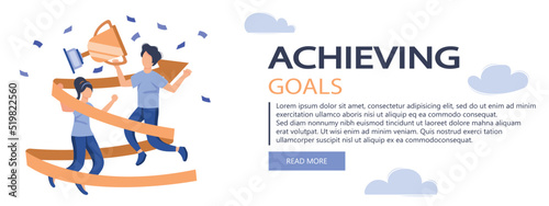 Business award banner isolated. People celebrating success, achieving goals and win, set in flat design. Vector illustration for blogging, website, mobile app, promotional materials.