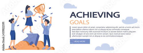 Business award banner isolated. People celebrating success, achieving goals and win, set in flat design. Vector illustration for blogging, website, mobile app, promotional materials.