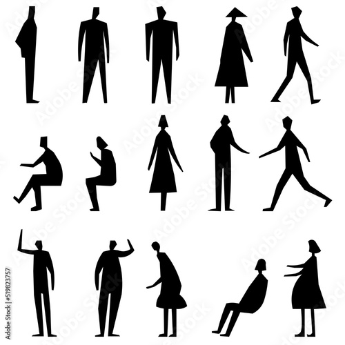 Collection of people silhouettes set, isolated on white background vector illustration. Architect sketch style.