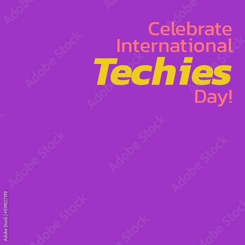 Illustration of celebrate international techies day text on violet background  copy space