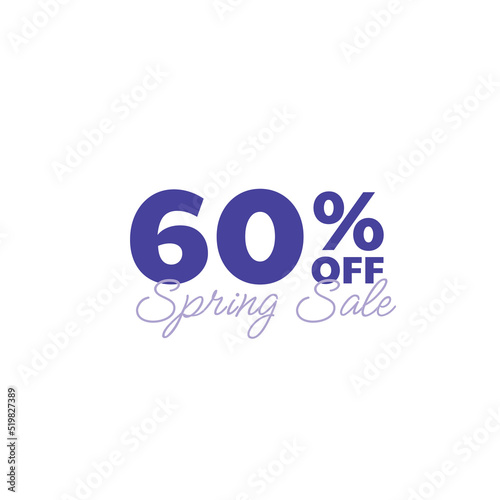 60% spring sale hand logo, typography icon badge. Retro Vintage Letter Banner Poster Template, Sale, Offer