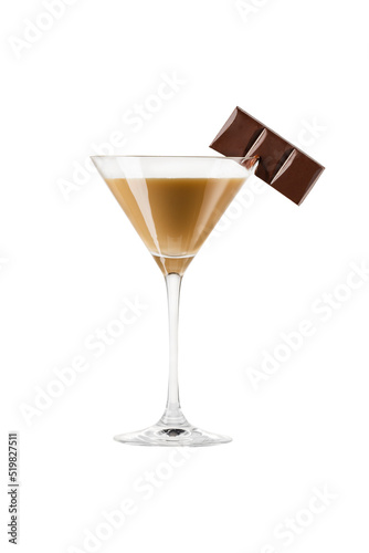 chocolate martini isolated on white background with chocolate on the rim
