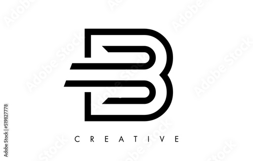 B Letter Logo Monogram with Black and White Lines and Minimalist Design Vector