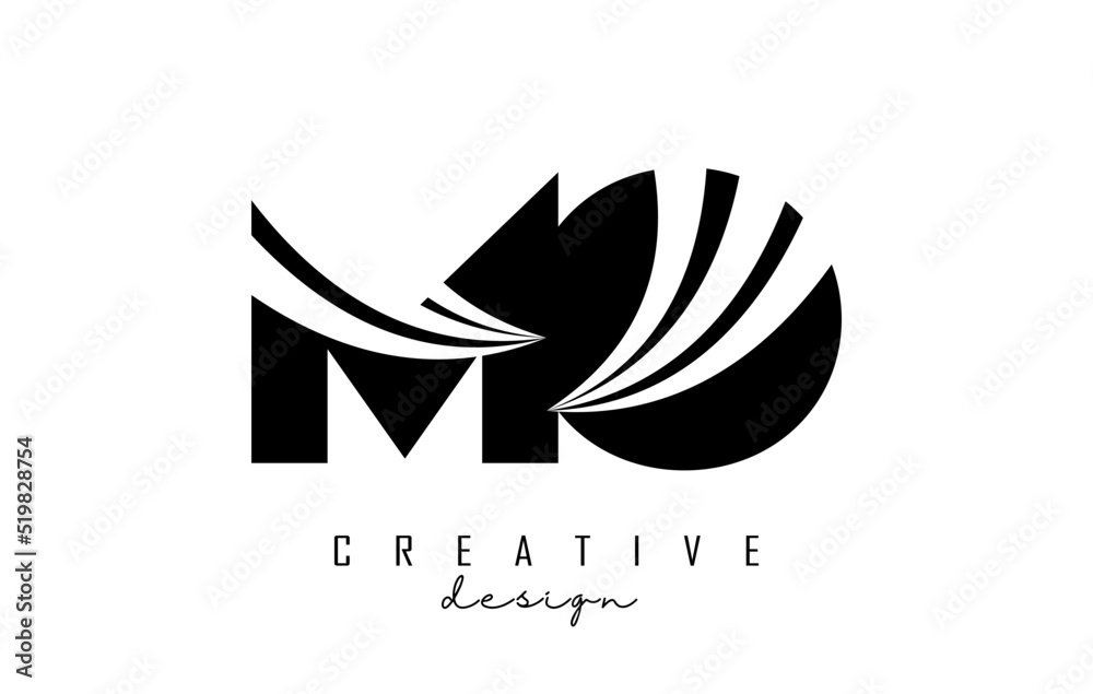 Creative black letters MO m o logo with leading lines and road concept design. Letters with geometric design. Creative black letters MO m o logo with leading lines and road concept design. Letters with geometric design.