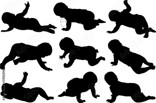 Illustration of baby silhouettes isolated on white