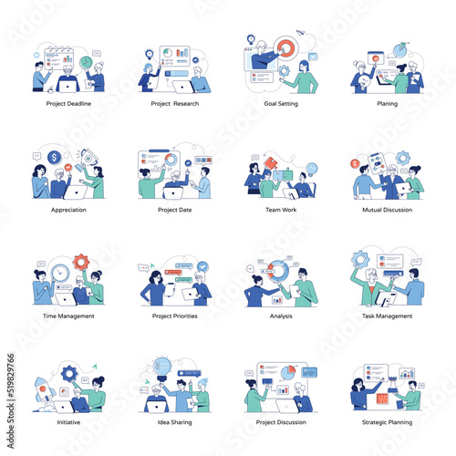 Collection of Business Planning Flat Illustrations   