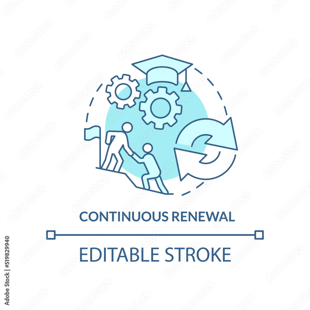 Continuous renewal turquoise concept icon. Organizational culture abstract idea thin line illustration. Education. Isolated outline drawing. Editable stroke. Arial, Myriad Pro-Bold fonts used