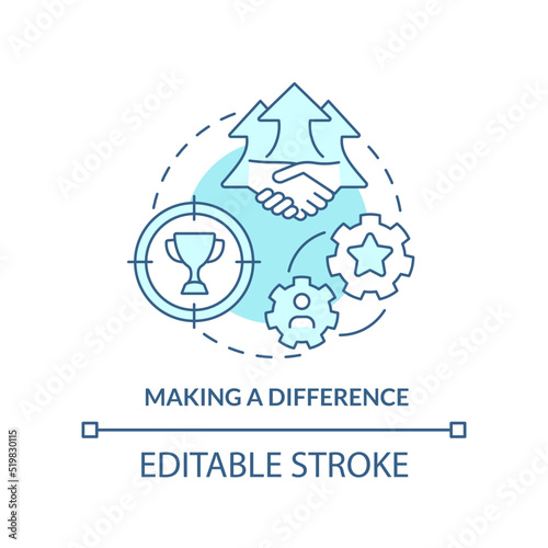 Making difference turquoise concept icon. Organizational culture abstract idea thin line illustration. Achieving goals. Isolated outline drawing. Editable stroke. Arial, Myriad Pro-Bold fonts used