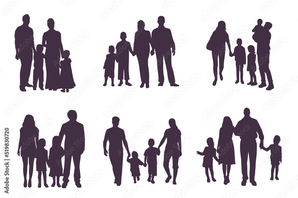 Big happy family silhouettes set Big happy family silhouettes set