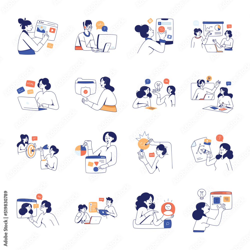 Collection of Designing and Teamwork Flat Illustrations 

