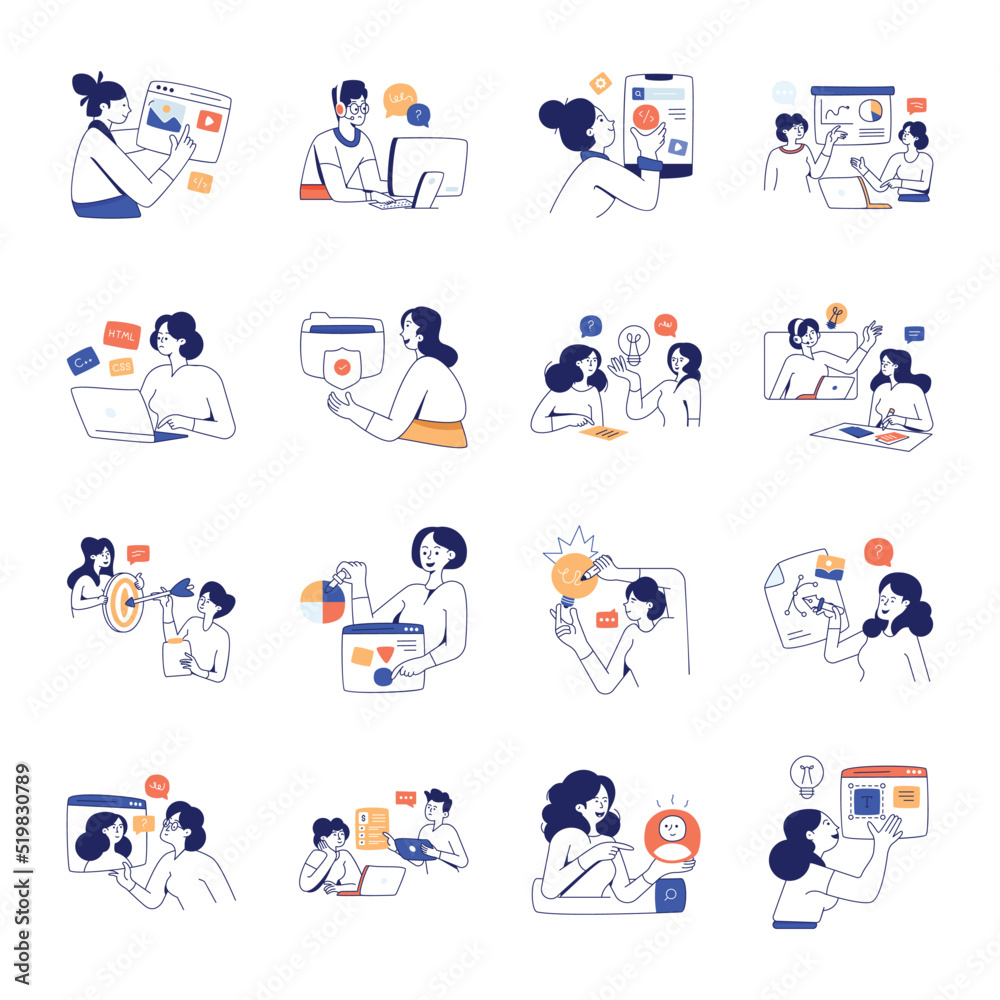 Fototapeta premium Collection of Designing and Teamwork Flat Illustrations