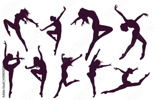 Fototapeta Set of silhouettes of dancing girls ballerinas