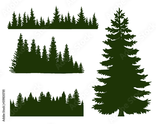 Several forest and Christmas tree silhouettes for your art and creativity