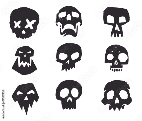 Set of nine hand drawn skulls