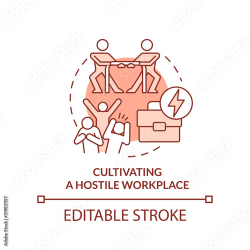 Cultivating hostile workplace terracotta concept icon. Unethical company behavior abstract idea thin line illustration. Isolated outline drawing. Editable stroke. Arial, Myriad Pro-Bold fonts used
