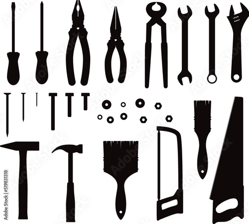 Construction instruments tools isolated Vectors Silhouette