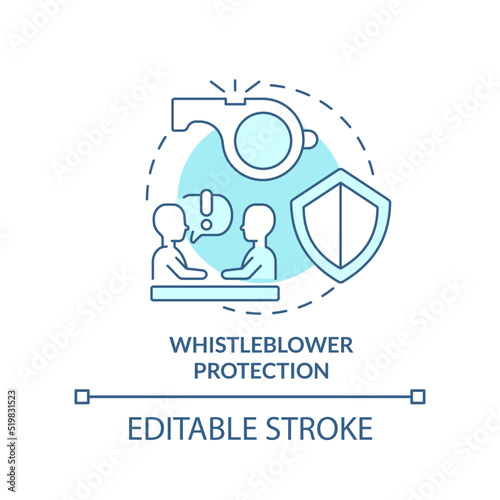 Whistleblower protection turquoise concept icon. Ethical behavior in workplace abstract idea thin line illustration. Isolated outline drawing. Editable stroke. Arial, Myriad Pro-Bold fonts used