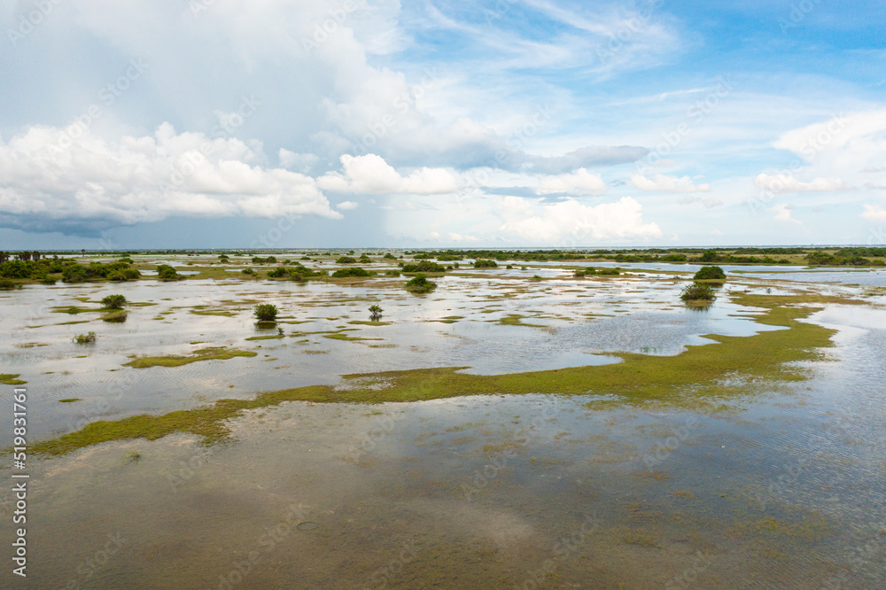 Flooded land in Sri Lanka during the rainy season.