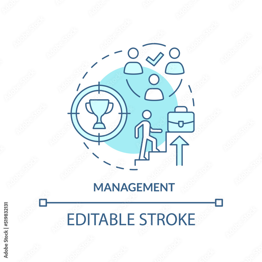 Management turquoise concept icon. Thing that affect workplace culture abstract idea thin line illustration. Career growth. Isolated outline drawing. Editable stroke. Arial, Myriad Pro-Bold fonts used Management turquoise concept icon. Thing that affect workplace culture abstract idea thin line illustration. Career growth. Isolated outline drawing. Editable stroke. Arial, Myriad Pro-Bold fonts used