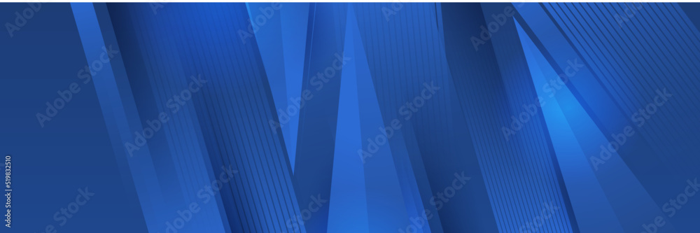 Obraz premium Blue abstract vector long banner. Minimal background with arrows and copy space for text. Social media cover and web banner template