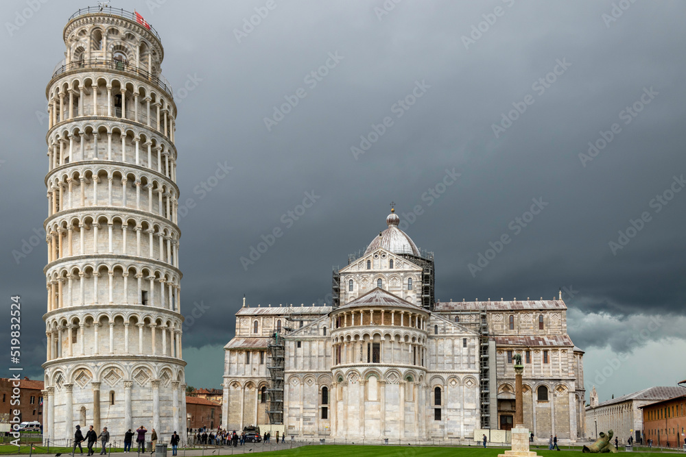 The leaning tower cathedral St. Mary of the Assumption (Santa Maria Assunta) on Piazza dei Miracoli or Square of Miracles in Pisa, Tuscany, Italy. 