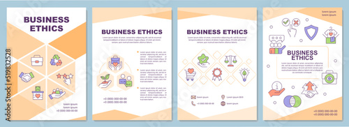 Business ethics orange brochure template. Customer-centricity. Leaflet design with linear icons. Editable 4 vector layouts for presentation, annual reports. Arial-Black, Myriad Pro-Regular fonts used