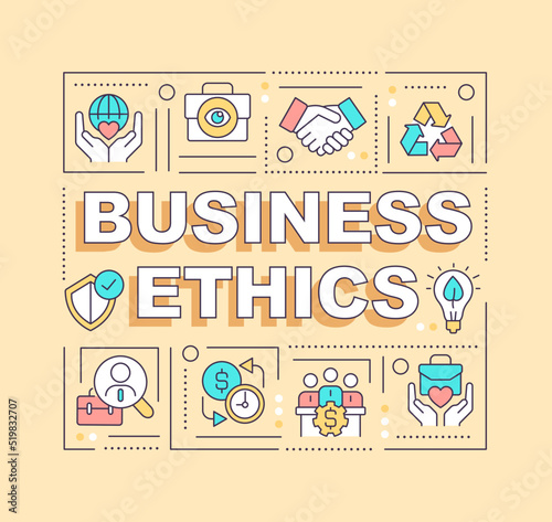 Business ethics word concepts yellow banner. Enhancing customer loyalty. Infographics with editable icons on color background. Isolated typography. Vector illustration with text. Arial-Black font used