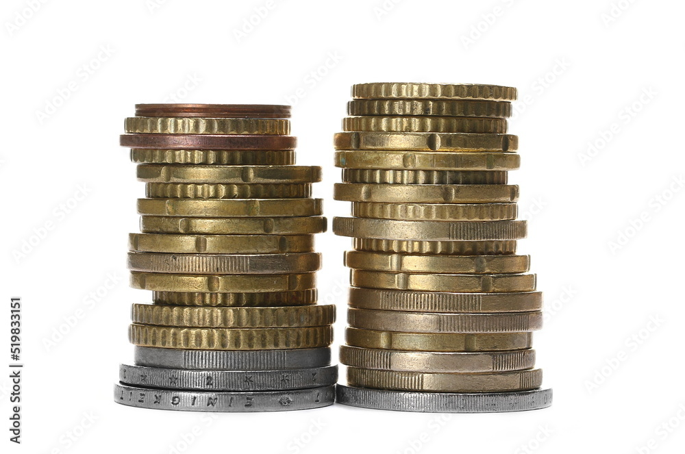 Euro metal money, coins isolated on white Euro metal money, coins isolated on white