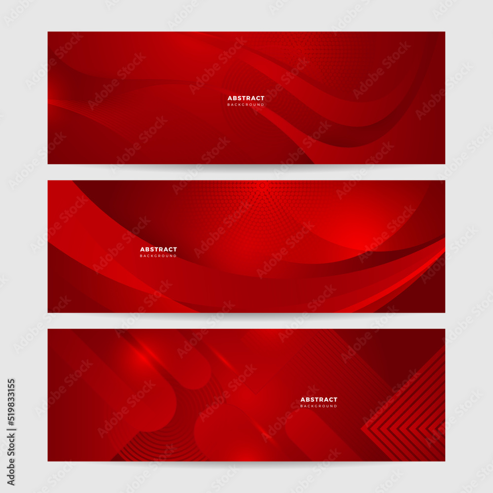 Modern red abstract vector long banner. Minimal background with waves arrows geometric shapes and copy space for text. Social media cover and web wide banner template