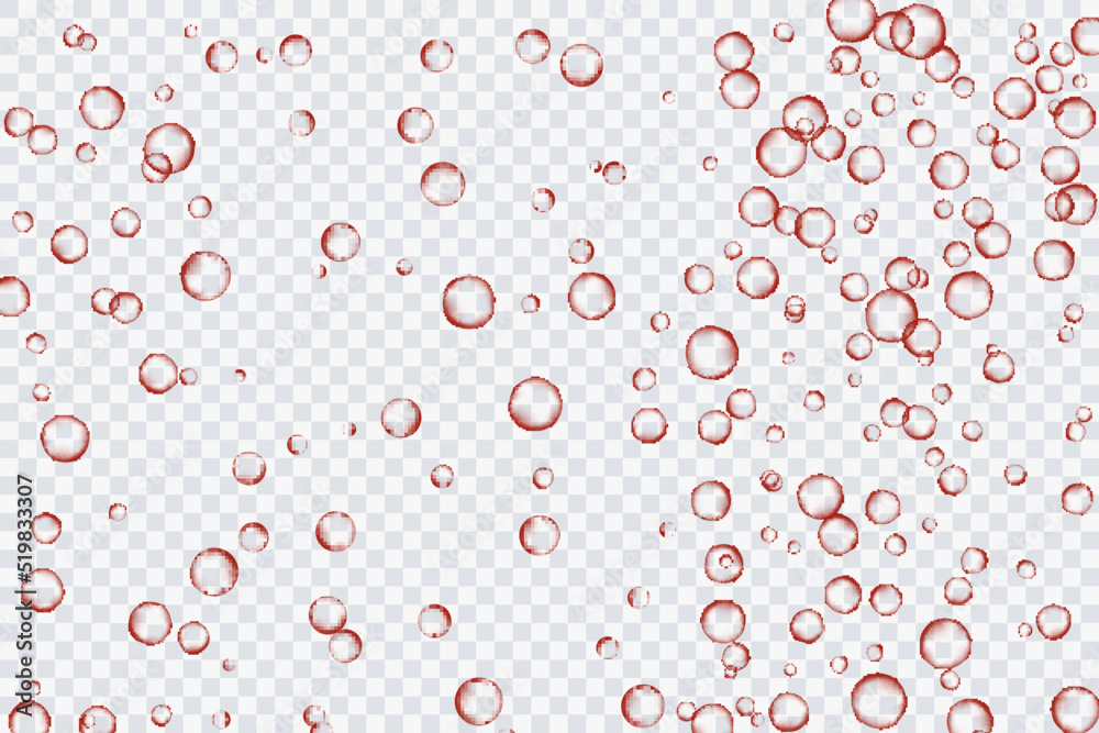 Red air bubbles, oxygen, champagne crystal clear, isolated on a transparent background of modern design. Vector illustration of EPS 10. Red air bubbles, oxygen, champagne crystal clear, isolated on a transparent background of modern design. Vector illustration of EPS 10.
