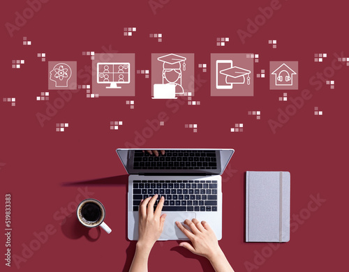 Distance learning theme with person using a laptop computer