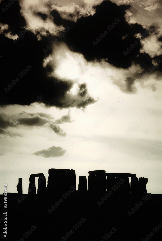 Stonehenge prehistoric monument stone circle stands on Salisbury Plain, near Amesbury, Wiltshire, England.