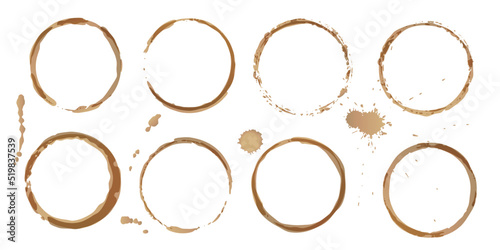 Vector coffee cup stains, Isolated On White Background, tea ring stamps Illustration