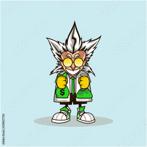Mad scientist holding money and formula