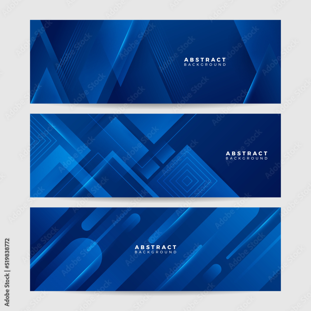 Fototapeta premium Blue abstract vector long banner. Minimal background with arrows and copy space for text. Social media cover and web banner template