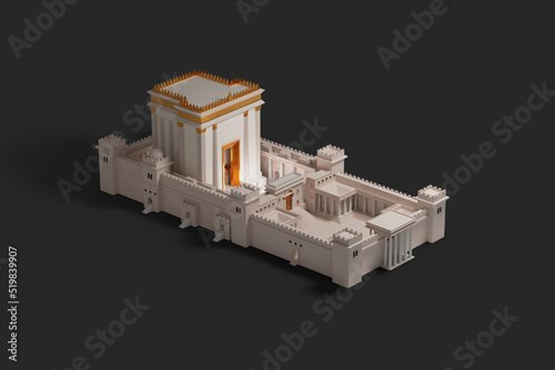 Second Temple built by Herod, in the time of Jesus, New Testament Bible imagery religious concept. 3d rendering illustration. Jewish tradition ancient sanctuary. photo
