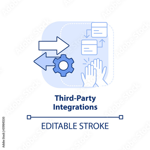 Third party integrations light blue concept icon. Customer engagement platform abstract idea thin line illustration. Isolated outline drawing. Editable stroke. Arial, Myriad Pro-Bold fonts used photo