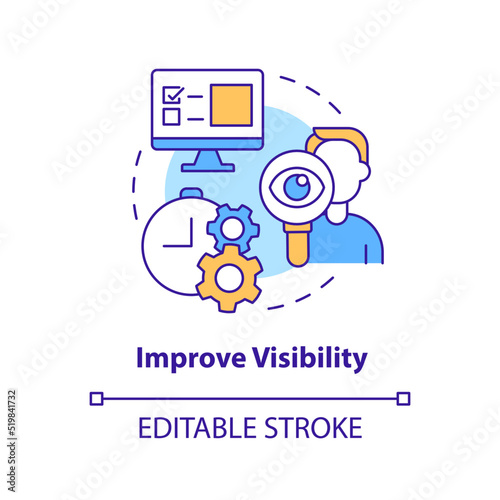Improve visibility concept icon. Addressing covid impact on logistics abstract idea thin line illustration. Isolated outline drawing. Editable stroke. Arial, Myriad Pro-Bold fonts used