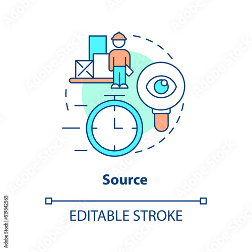 Source concept icon. Find vendors. Component of supply chain management abstract idea thin line illustration. Isolated outline drawing. Editable stroke. Arial, Myriad Pro-Bold fonts used