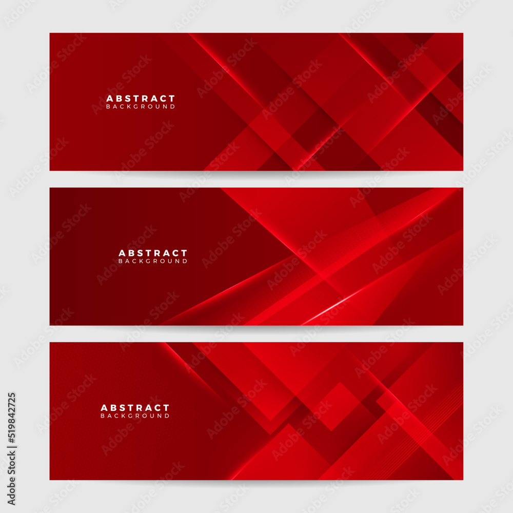 Fototapeta premium Modern red abstract vector long banner. Minimal background with waves arrows geometric shapes and copy space for text. Social media cover and web wide banner template