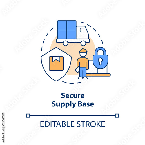 Secure supply base concept icon. Business safety. Immediate attention area abstract idea thin line illustration. Isolated outline drawing. Editable stroke. Arial, Myriad Pro-Bold fonts used