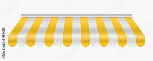 Striped yellow and white awning for shops, cafes and street restaurants isolated on white background. Vector illustration..