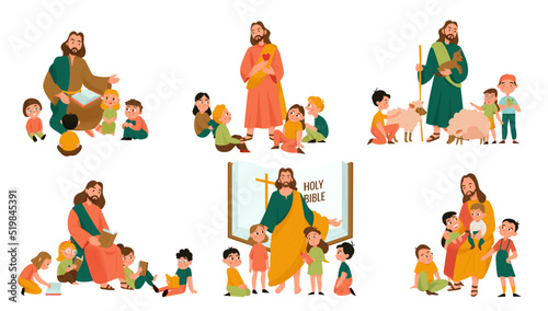 Jesus Christ And Kids Set © Macrovector