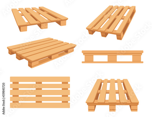 Set of wooden pallets for cargo loading and transportation vector illustration isolated on white background
