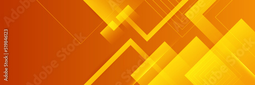 Modern orange yellow abstract vector long banner. Minimal background with waves arrows geometric shapes and copy space for text. Social media cover and web wide banner template
