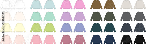 Set of childrens technical sketch sweatshirt. Kids wear jumper design template collection.