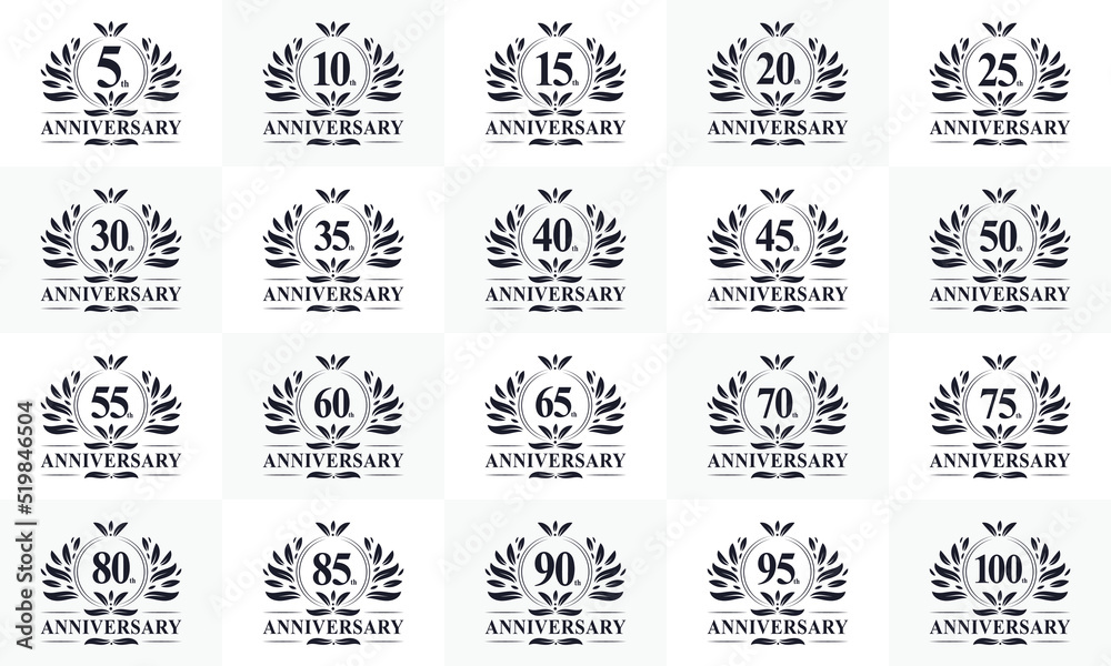 Set of Retro Vintage Anniversary Badge Logo. Collection off Luxurious Golden Anniversary logo for Celebration
