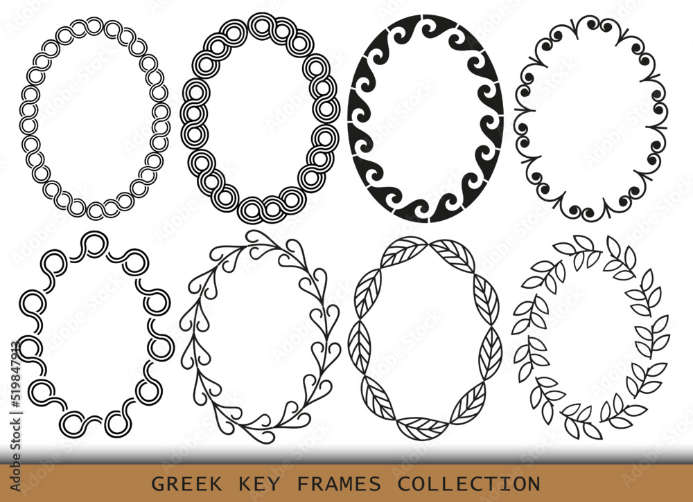 Obraz premium Ancient Greek oval frames patterns, set of antique borders from Greece