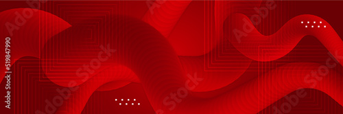 Modern red abstract vector long banner. Minimal background with waves arrows geometric shapes and copy space for text. Social media cover and web wide banner template