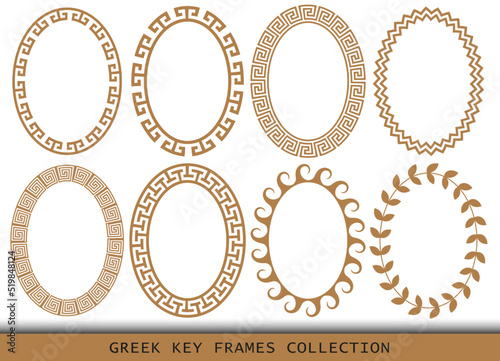 Ancient Greek oval frames patterns, set of antique borders from Greece